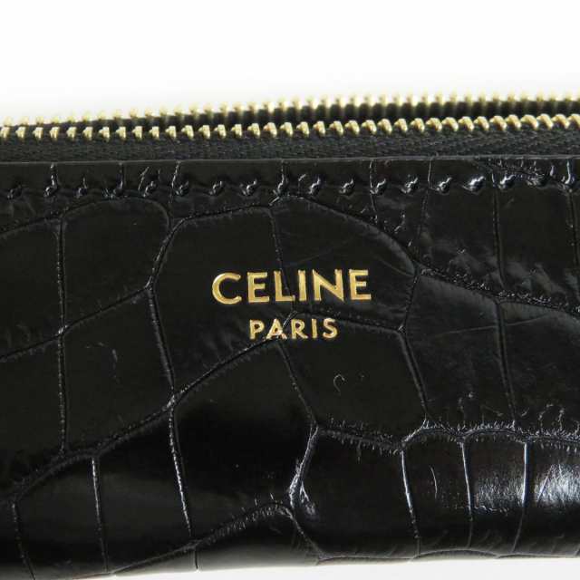 極美品□定価￥423,500 CELINE/セリーヌ 4M2184AI2 ロゴ入り クロコダイル レザー ペンシルケース/筆入れ ブラック 現行品 オススメ◎約4cmマチ幅