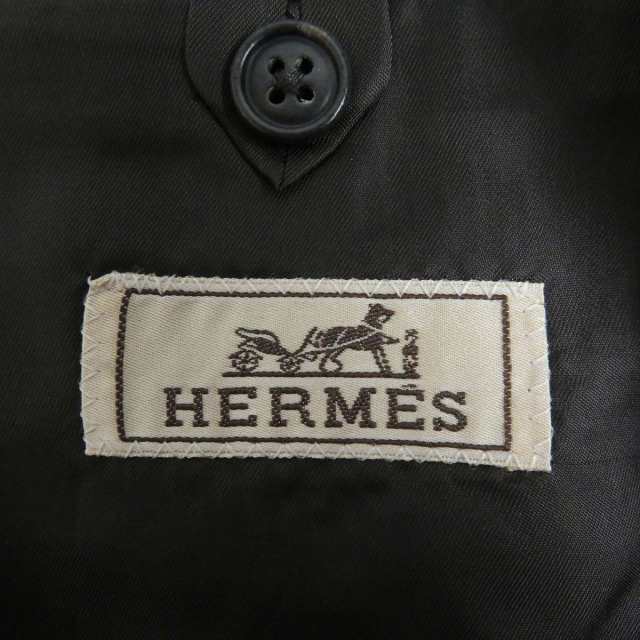 極美品□HERMES/エルメス チェック柄 ウール ダブルスーツ テーラードジャケット/トラウザーズ 上下セットアップ グレー 50/52 伊製  正規｜au PAY マーケット