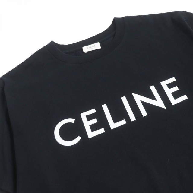 美品□CELINE/セリーヌ 2X681671Q コットンジャージー ロゴプリント 半袖 ルーズTシャツ/カットソー ブラック/ホワイト S 伊製  正規品｜au PAY マーケット