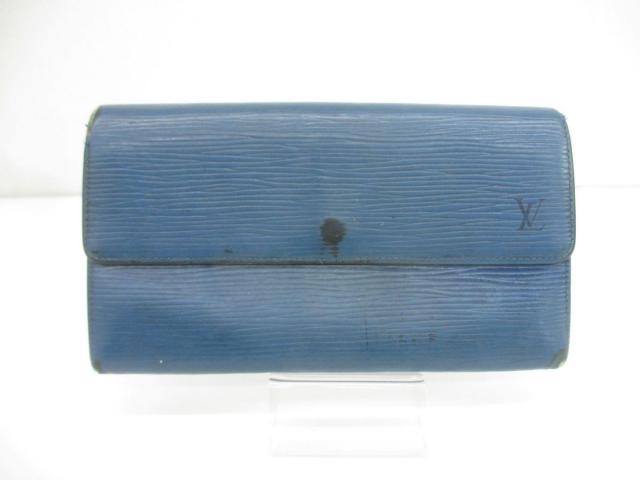 訳あり ルイヴィトン LOUIS VUITTON エピ 二つ折り長財布 青 ブルー