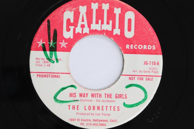 【中古】米7” Lornettes His Way With The Girls / Down The Block And Up To H JG110PROMO GALLIO RECORDS プロモ /00080