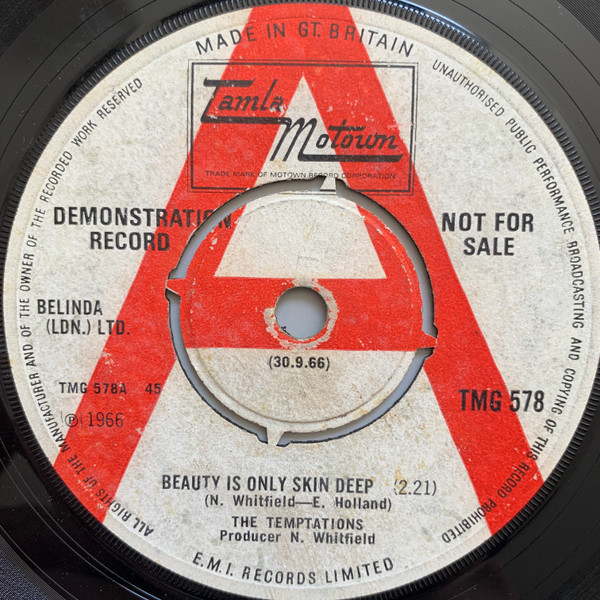 中古】7” Temptations Beauty Is Only Skin Deep TMG578PROMO Tamla