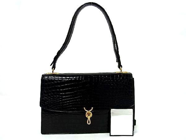 ■希少■極上■本物■美品■ MORABITO モラビト プリンセス クロコダイル ミラー付き ショルダーバッグ ブラック系 AC6793