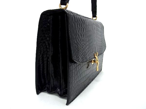 ■希少■極上■本物■美品■ MORABITO モラビト プリンセス クロコダイル ミラー付き ショルダーバッグ ブラック系 AC6793