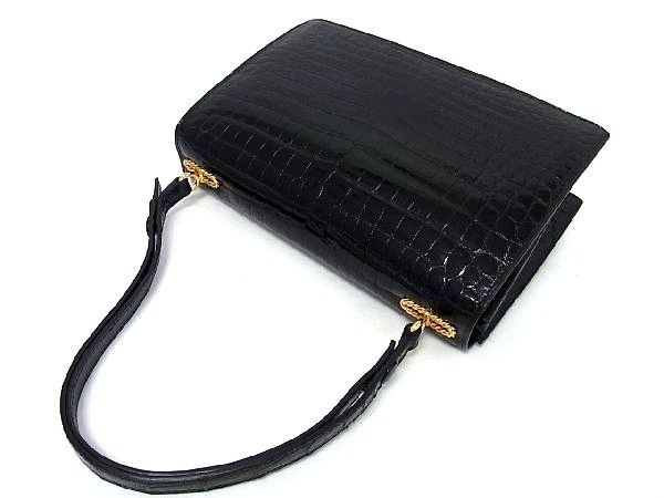 ■希少■極上■本物■美品■ MORABITO モラビト プリンセス クロコダイル ミラー付き ショルダーバッグ ブラック系 AC6793