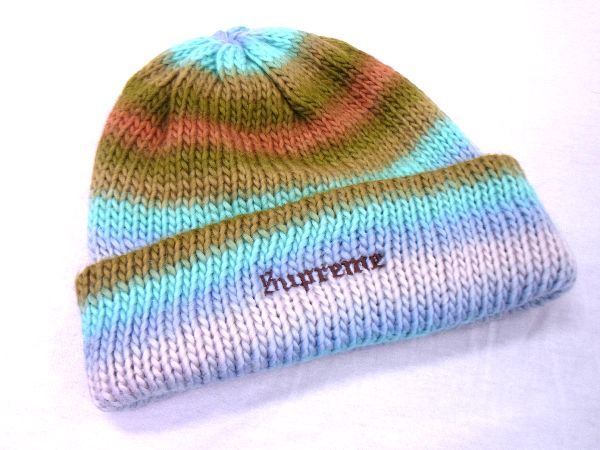 ■新品■未使用■ Supreme シュプリーム オンブレ ストライプ ビーニー ポリエステル100％ 22AW ニットキャップ 帽子 グリーン系 AH9321