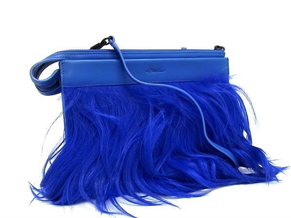 ■新品同様■ 3.1 Phillip Lim フィリップ リム レザー×ファー 2WAY クラッチバッグ ショルダー レディース ブルー系 AS6381