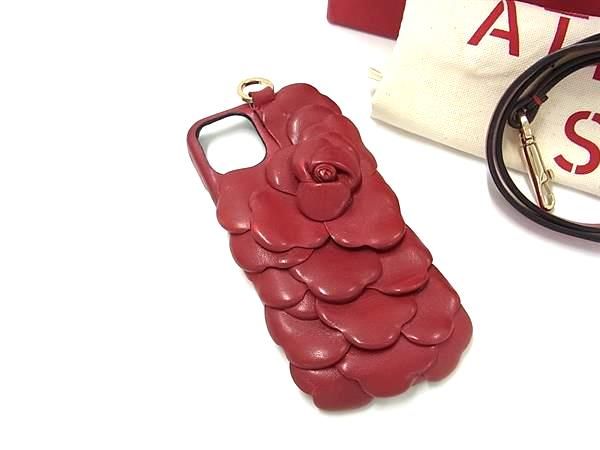 VALENTINO GARAVANI ヴァレンティノ ガラヴァーニ レザー フラワー  iPhone12 MINI 対応 アイフォンケース スマホケース レッド系 AS8220