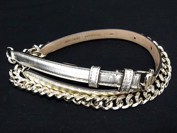 ■極美品■ JIMMY CHOO ジミーチュウ JCロゴ レザー ゴールド金具 チェーン ベルト レディース ゴールド系 AS9688