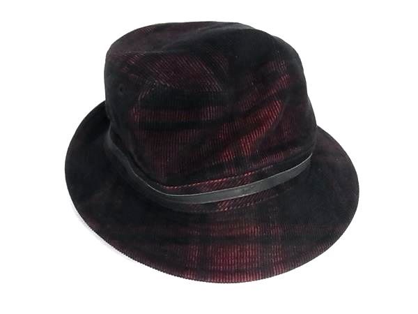 ■新品同様■ BORSALINO ボルサリーノ コットン100％ チェック柄 バケットハット 帽子 ブラック系×レッド系 AT5864