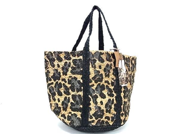 ■新品■未使用■ LA CABANE DE STELLA ラ カバンド ステラ ストロー レオパード トートバッグ ショルダー ブラウン系×ブラック系 AT6993