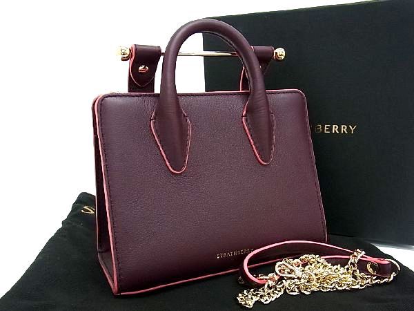 ■新品■未使用■ STRATHBERRY ストラスベリー レザー チェーン 2WAY ハンドバッグ ショルダー レディース ボルドー系×ピンク系 AT7526