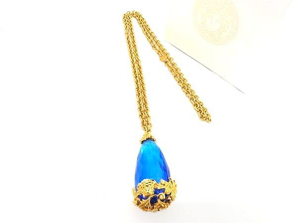 ■極美品■ VERSACE ヴェルサーチ メデューサ ネックレス ペンダント アクセサリー レディース ゴールド系×クリアブルー系 AU7706