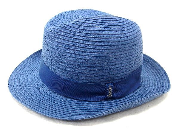 ■新品■未使用■ BORSALINO ボルサリーノ ペーパー リボン 帽子 中折れハット 表記サイズ M ネイビー系 AV1710