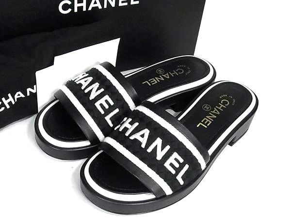 ■極美品■ CHANEL シャネル ココマーク ロゴ キャンバス×レザー サンダル サイズ 36 (約23.0cm) 靴 シューズ ブラック系 AV3791