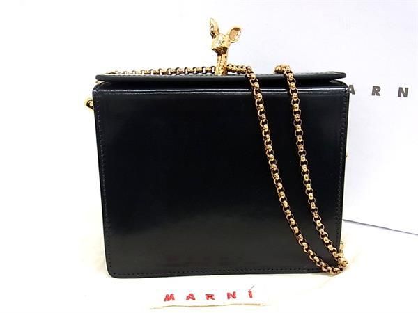 ■希少■極美品■ MARNI マルニ PHMP0011Y0 レザー 鹿 チェーン ショルダーバッグ斜め掛け ブラック系×ゴールド系 AV4914