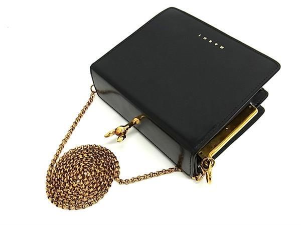 ■希少■極美品■ MARNI マルニ PHMP0011Y0 レザー 鹿 チェーン ショルダーバッグ斜め掛け ブラック系×ゴールド系 AV4914 □希少□極美品□ MARNI マルニ PHMP0011Y0 レザー 鹿 チェーン