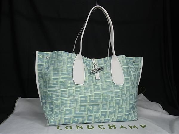 ■新品■未使用■ LONGCHAMP ロンシャン ロゾ キャンバス×レザー トート ショルダーバッグ 肩掛け レディース ライトブルー系 AV7324 