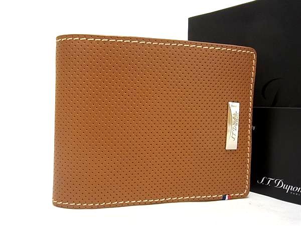 ■新品同様■ S.T.Dupont エス･テー･デュポン レザー パンチング 二つ折り 財布 ウォレット 札入れ メンズ ブラウン系 AV8982