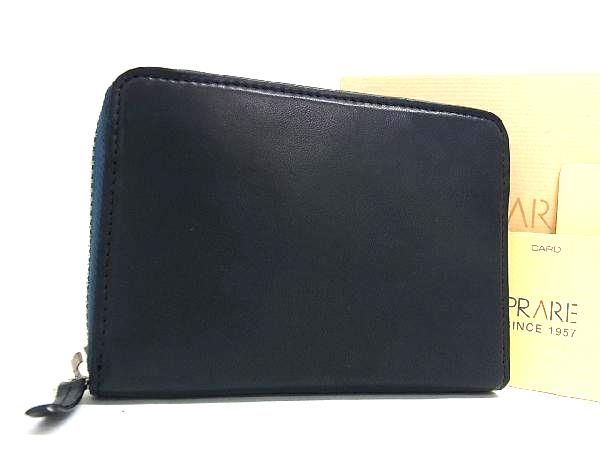 ■新品■未使用■ PRARE プレリー レザー ラウンドファスナー 財布 ウォレット 小銭入れ レディース メンズ ダークネイビー系 AW5300