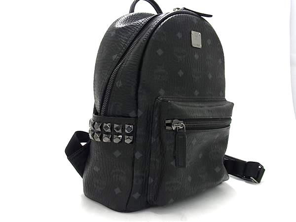 ■極美品■ MCM エムシーエム モノグラム ヴィセトス柄 レザー スタッズ リュックサック バックパック ブラック系 AX3419_1