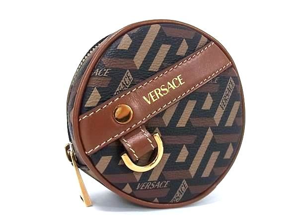 ■極美品■ VERSACE ヴェルサーチ レザー 総柄 ポーチ マルチケース 小物入れ レディース メンズ ブラウン系×ブラック系 AY6838
