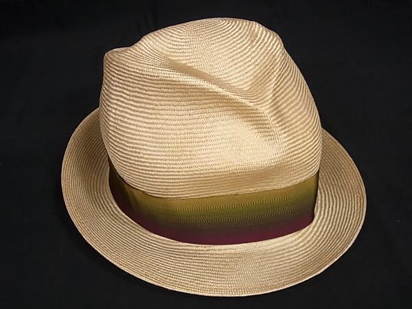 ■新品■未使用■ PHILIP TREACY フィリップ トレイシー シゾール100% リボン 中折れハット 帽子 ベージュ系×マルチカラー AY8206