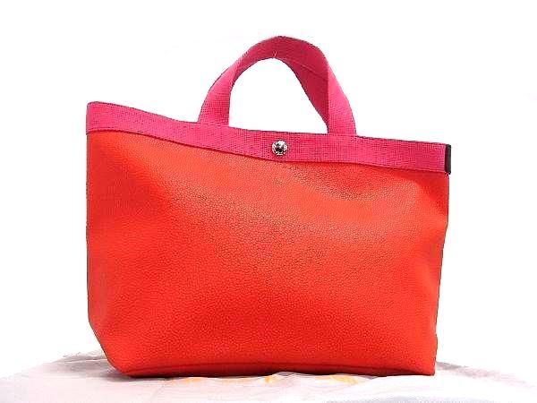 ■極美品■ Herve Chapelier エルベシャプリエ レザー×キャンバス ハンドバッグ トートバッグ レディース レッド系×ピンク系 AZ0500 