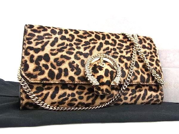 ■新品同様■ JIMMY CHOO ジミーチュウ マデリン ハラコ レオパード ヒョウ柄 2WAY クラッチバッグ ショルダー ブラウン系 AZ0722