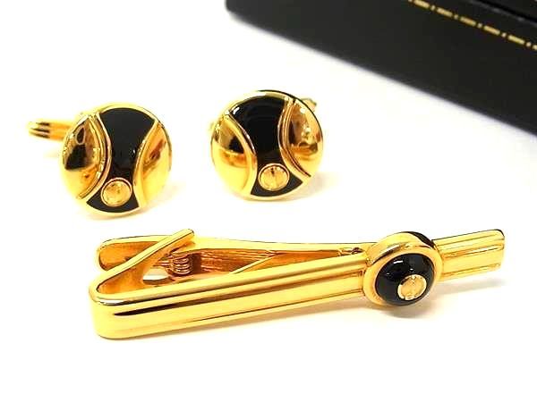 ■極美品■ dunhill ダンヒル ネクタイピン タイクリップ カフス カフリンクス 紳士 メンズ 2点セット ゴールド系 AZ4153