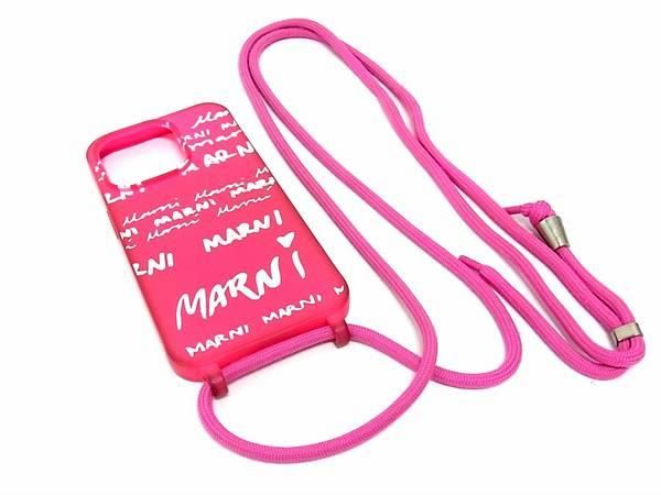 ■美品■ MARNI マルニ シリコン ショルダーひも付き iPhone14pro対応 アイフォンケース スマホケース ピンク系 AZ8638