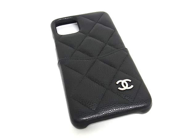 ■極美品■ CHANEL シャネル ココマーク キャビアスキン iPhone11 Pro Max 対応 アイフォンケース スマホケース ブラック系 AZ9790