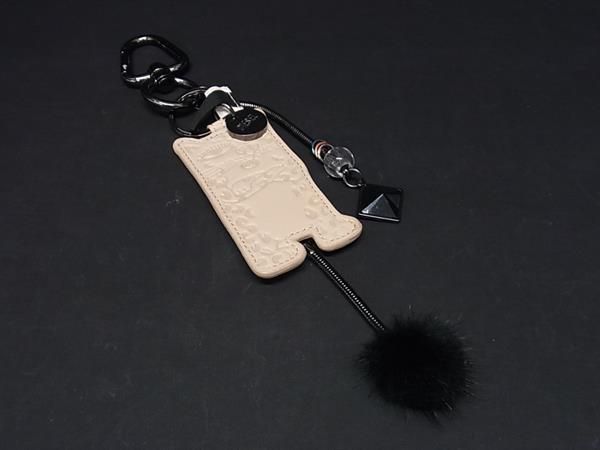 ■新品同様■ DIESEL ディーゼル レザー キャット 猫 キーホルダー チャーム レディース ベージュ系×ブラック系 BF5012