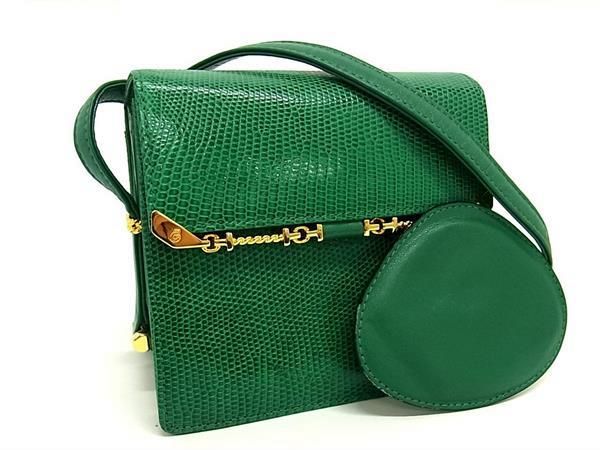 ■極上■本物■極美品■ COMTESSE コンテス リザード クロスボディ ショルダーバッグ レディース グリーン系 BF5287