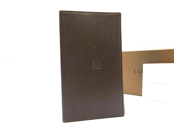 ブラウン □美品□ LOEWE ロエベ アナグラム レザー 手帳カバー スケジュール帳