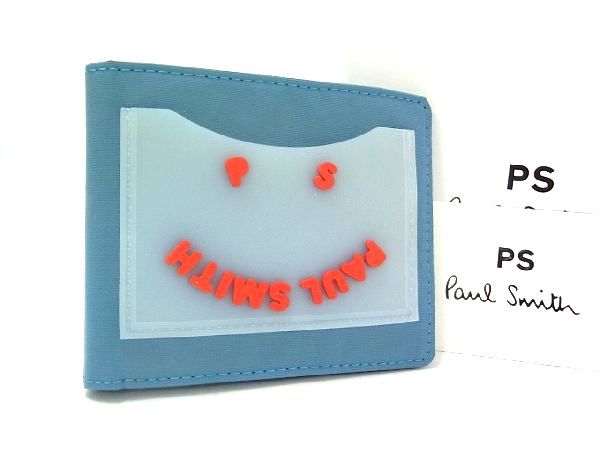 ■新品■未使用■ PS Paul Smith ピーエスポールスミス M2A-5321 ポリエステル スマイル 二つ折り 財布 ウォレット ブルー系 BG1592