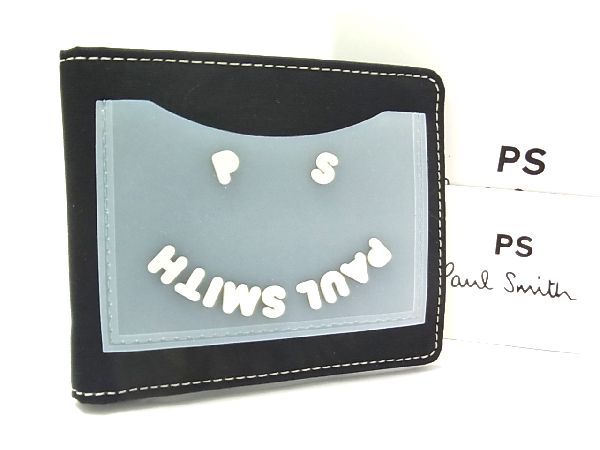 ■新品■未使用■ PS Paul Smith ピーエスポールスミス M2A-5321 ポリエステル スマイル 二つ折り 財布 ウォレット ブラック系 BG1597