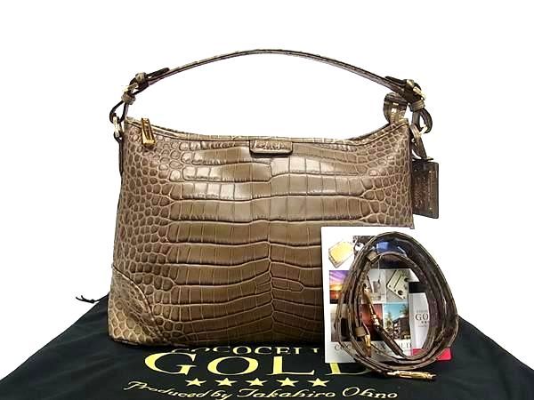 ■新品■未使用■ COCOCELUX GOLD ココセリュックスゴールド クロコダイル型押しレザー 2WAY ショルダー ハンドバッグ ブラウン系 BG8049