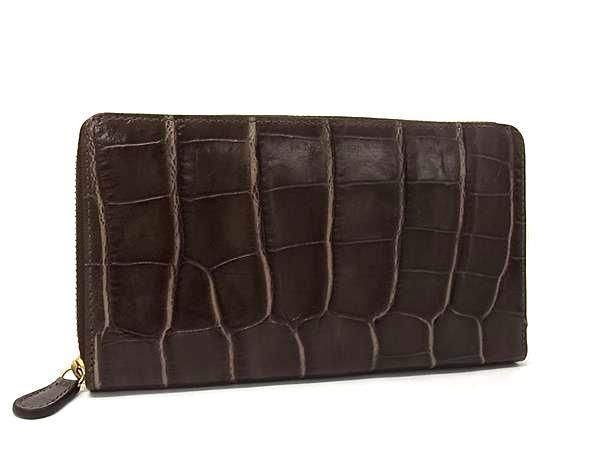 ■新品■未使用■ J＆M DAVIDSON ジェイアンドエム クロコダイル型押しレザー ラウンドファスナー 長財布 メンズ ブラウン系 BG9567