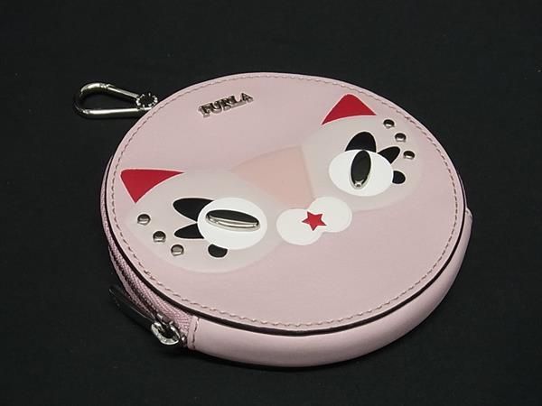 ■極美品■ FURLA フルラ レザー キャット 猫 ケース パース 小銭入れ レディース ピンク系 BG9586