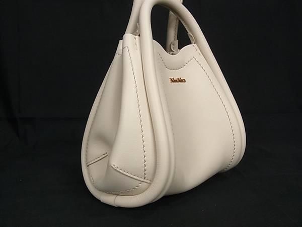 ■新品同様■ Max Mara マックスマーラ レザー ハンドバッグ トートバッグ ミニバッグ レディース アイボリー系 BH1427_1