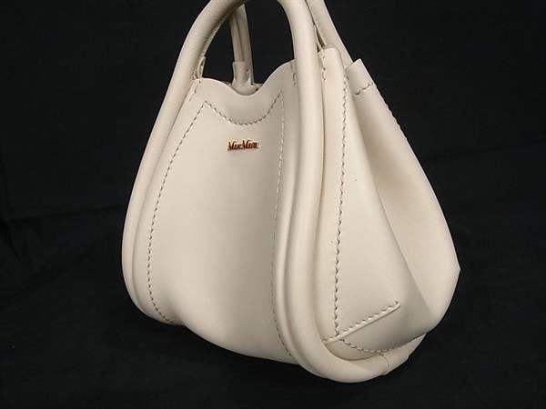 ■新品同様■ Max Mara マックスマーラ レザー ハンドバッグ トートバッグ ミニバッグ レディース アイボリー系 BH1427_2