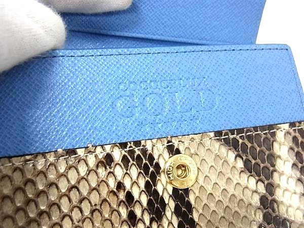 ■極上■本物■新品■未使用■ COCOCELUX GOLD ココセリュックスゴールド クロコダイル×パイソン 三つ折り 財布 ブルー系 BI0446_5