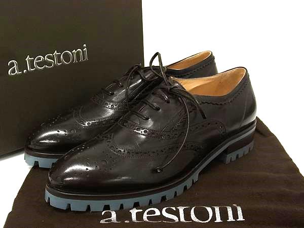 ■極美品■ a.testoni ア テストーニ レザー ウィングチップ ローファー 表記サイズ 35 (約22.5cm) 靴 シューズ ブラウン系 BI8753