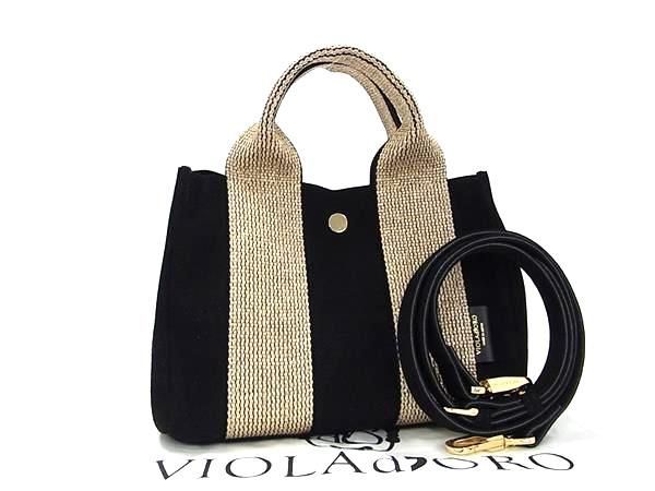 ■新品■未使用■ VIOLAd’ORO ヴィオラドーロ スエード 2WAY ハンドバッグ ショルダー ブラック系×ゴールド系 BJ3020