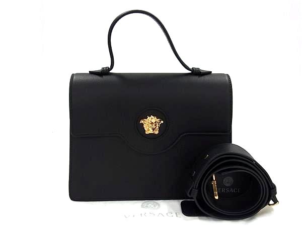 ■極美品■ VERSACE ヴェルサーチ メデューサ レザー 2WAY ショルダーバッグ ハンドバッグ レディース ブラック系 BJ8339