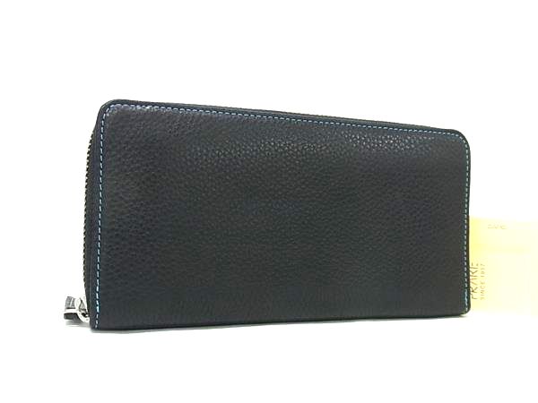 ■新品■未使用■ PRARE プレリー レザー ラウンドファスナー 長財布 ウォレット 小銭入れ ブラック系×ライトブルー系 BJ9210