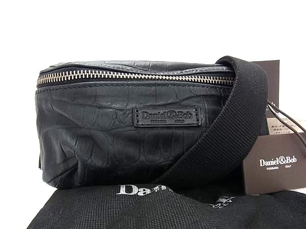 Daniel＆Bob ダニエル＆ボブ クロコダイル型押しレザー ボディバッグ ウエストバッグ ウエストポーチ メンズ ブラック系 BK4653