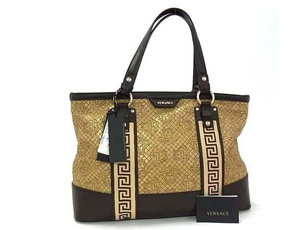 ■新品■未使用■ VERSACE ヴェルサーチ メデューサ キャンバス×レザー ハンドバッグ トート ショルダー 肩掛け ベージュ系 BK7034