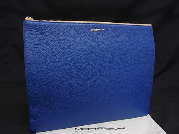 ■新品同様■ MORESCHI モレスキー レザー クラッチバッグ セカンドバッグ メンズ ブルー系×ベージュ系 BK7377